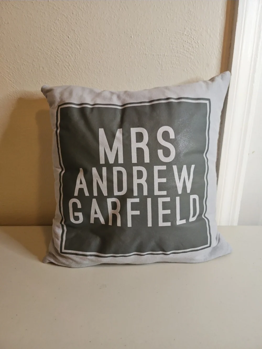 Mrs. Andrew Garfield Fan Custom Grey Pillow
